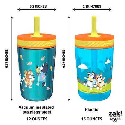 Zak Designs Bluey Kelso Tumbler Set, Leak-Proof Screw-On Lid with Straw, Bundle for Kids Includes Plastic and Stainless Steel Cups with Bonus Sipper, 3pc Set - color: Bluey, size: 3 Piece Set (Pack of 1)