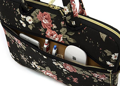 kayond Black C Rose Patten water resistant Laptop Shoulder Messenger Bag Case Sleeve for 14 Inch 14.1 Inch Laptop,Laptop Briefcase - color: Black C Rose, size: 14-14.1 Inch