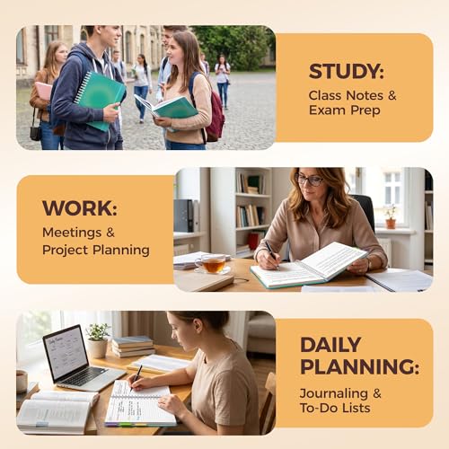 Hardcover Spiral Notebook Journal for Women & Men, Cute 5 Subject Notebook College Ruled for School & Work, Journaling Notebooks with Removable Dividers Tabs, 8" x 10", 300 Pages, Teal Gradient - color: Teal Gradient