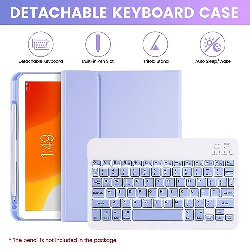 SOPPY Bluetooth Keyboard Case with Mouse for iPad 9th Gen 2021, 8th Gen 2020, 7th Gen 2019 10.2", Air 3 & Pro 10.5", Detachable Wireless Keyboard, Slim Protective Cover, Rechargeable, Purple - color: Purple, size: 10.2 & 10.5 inch