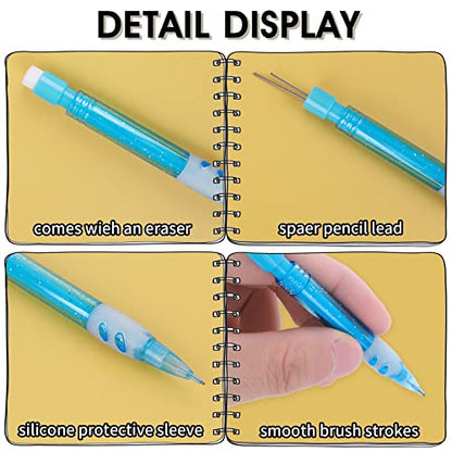 cobee® 12 Pcs Mini Mechanical Pencils 0.7 mm Automatic Pencils with Erasers Small Pencil with Silicone Handguard for Writing Drawing Sketching