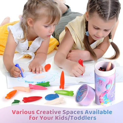 DreamCandy 로켓 및 물고기 모양 크레용, 18피스 무독성 세탁 가능한 유아용 크레용, 어린이 및 유아용 미술 용품 드로잉 컬러링 크레용 세트, 여아 및 남아용 선물, 신학기 - color: 머메이드, size: 18 Count (Pack of 1)