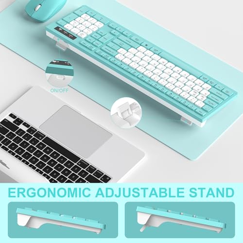 Wireless Keyboard and Mouse Combo, Full-Sized Quiet Wireless Keyboard and Adjustable DPI Mouse, 2.4GHz USB Receiver, Keyboard and Mouse for PC, Windows, Desktop, Laptop (Tiffany Blue and White-B) - color: Tiffany blue and white-B