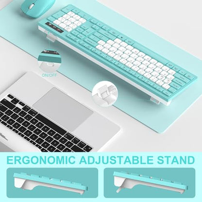 Wireless Keyboard and Mouse Combo, Full-Sized Quiet Wireless Keyboard and Adjustable DPI Mouse, 2.4GHz USB Receiver, Keyboard and Mouse for PC, Windows, Desktop, Laptop (Tiffany Blue and White-B) - color: Tiffany blue and white-B