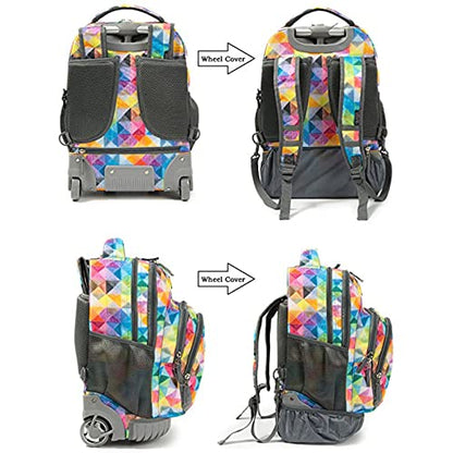 Tilami Rolling Backpack Armor Luggage School Travel Book Laptop 18 Inch Multifunction Wheeled Backpack for Kids and Students - color: Colorful Plaid