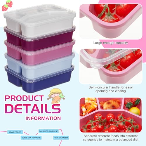 Honeydak 5 Pack Snack Containers 4 Compartment Bento Snack Boxes Reusable Lunchable Containers with Lids Divided Meal Prep Lunch Food Storage Box for School Work Travel(Elderberry,Mixed) - color: Elderberry, style: Mixed