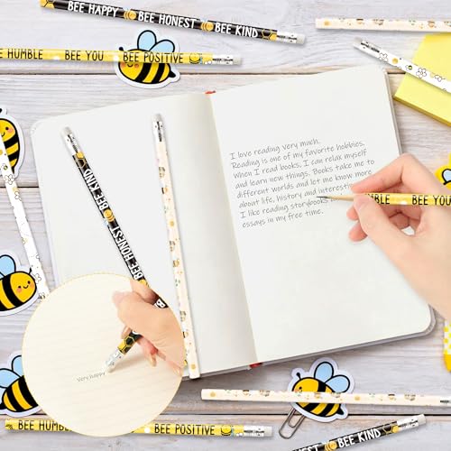 Xqumoi 60Pcs Bee Pencils with Erasers - Cute Honeybee Themed #2 HB Wooden Pencils in Bulk Birthday Party Favors Classroom Student Rewards Goodie Bag Fillers Stuffers Summer Back to School Gift - style: Bee