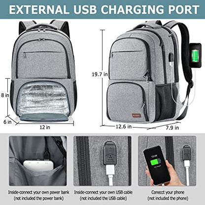 BIKROD unch Backpack, Insulated Cooler Lunch Bag Backpack, Large School Backpacks for Teen Boys Water Resistant Back Pack Gift for Men Fit 17 Inch Laptop - color: Grey