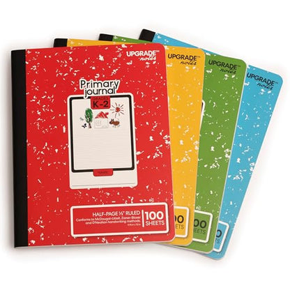 K-2 Primary Journal ½ Page ½” Ruled, 7.5”x9.75” 100 Eco Sheets, 4-Pack | Themed Mandalas Add-On, Responsibly Sourced Paper, Sturdy Cardstock Covers – No Plastic Used