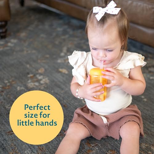 The First Years Squeeze & Sip Toddler Straw Cups - Squeezable Transition Sippy Cup with Silicone Straw - Toddler Feeding Supplies - Yellow/Pink/Orange - 7 Oz - 3 Count - Ages 6 Months and Up - color: Yellow/Pink/Orange