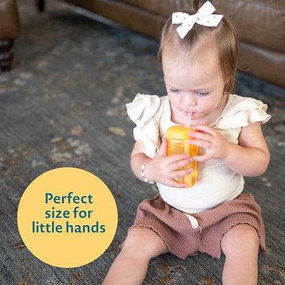 The First Years Squeeze & Sip Toddler Straw Cups - Squeezable Transition Sippy Cup with Silicone Straw - Toddler Feeding Supplies - Yellow/Pink/Orange - 7 Oz - 3 Count - Ages 6 Months and Up - color: Yellow/Pink/Orange