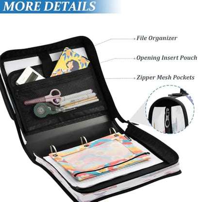 Crown Zipper Binder 3 Ring with Shoulder Strap and Handle Multiple Pockets Expanding File Folder Organizer