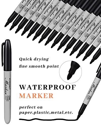 Thenshop 400 Pack Black Permanent Markers Bulk - Fine Point Permanent Marker Quick Drying Waterproof Pens for Doodling Writing Marking Classroom Work on Wood Metal Stone Glass, Office School Supplies