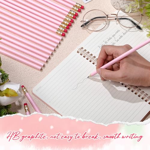 24 Pcs Round Pencils with Eraser 2 HB Cute Pencils Bulk for School Graphite Wood Color Unsharpened Pencil for Drawing Sketching Wedding School Teacher Supplies Student Reward(Pink) - color: Pink