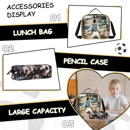 Meetbelify Kids Rolling Backpack with Wheels for Boys Rolling Backpacks with Lunch Box for Elementary School Students 3 in 1 Football Travel Luggage Suitcase for Boys Age 8-10 - color: Boy 03