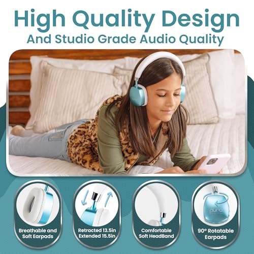 Puro Sound Labs Noise Cancelling Headphones for Kids - 85 dB Volume Limit, Built in Mic, 35-Hour Battery, Lightweight On Ear Design & Comfy Fit, Bluetooth Headphones for Kids – PuroQuiet Plus, Teal - color: Teal