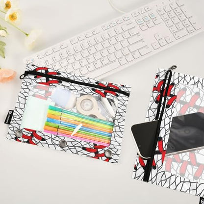 Baseball White Pencil Pouch for 3 Ring Binder 2 Pack Binder Pencil Pouches Zippered Clear Pencil Case Cosmetic Bag for Office School College Supplies - color: Baseball White