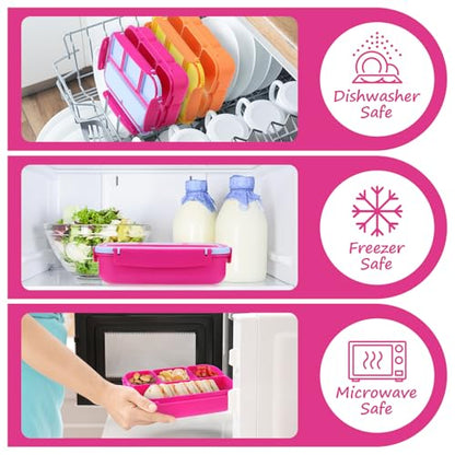 QQKO Bento Box for Kids Adults, School Toddler Lunch Box for Boys Girls, Lunch Box Containers with 4 Compartments, Sauce Container, Utensils, Food Picks and Muffin Cups for School, Pink Blue - color: Pink Blue