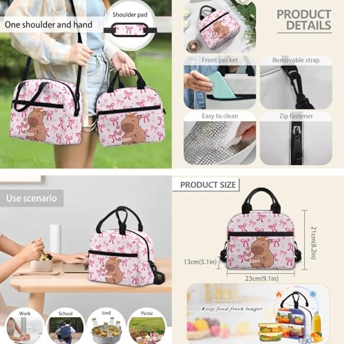 Teen Backpack with Matching Insulated Lunch Bag and Pencil Case Set for High School Middle School, Capybara 3-in-1 Bookbag Lunchbox Pouch for Girls, Durable Casual Daypack - color: Pink Bows-capybara