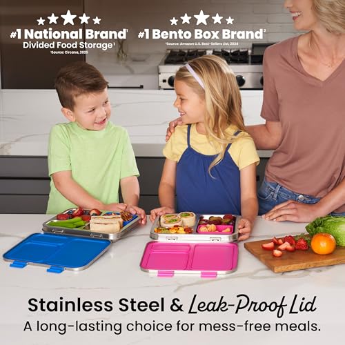 Bentgo Kids Stainless Steel Leak-Resistant Lunch Box - 3-Compartments with Bonus Silicone Container, Durable, Eco-Friendly, Dishwasher Safe, BPA-Free, Ideal for School, Ages 3+ (Fuchsia) - color: Fuchsia