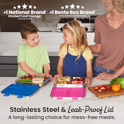 Bentgo Kids Stainless Steel Leak-Resistant Lunch Box - 3-Compartments with Bonus Silicone Container, Durable, Eco-Friendly, Dishwasher Safe, BPA-Free, Ideal for School, Ages 3+ (Fuchsia) - color: Fuchsia