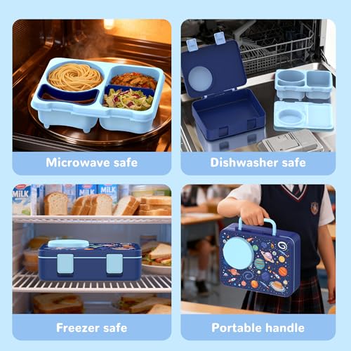 Bento Lunch Box for Kids Adult, Leakproof 3-4 Compartment Bento Box Set with Insulated Food Jar,Water Bottle, Lunch Bag, School Lunch Container for Toddler Teen Girls Boys Ages 3+(Space) - color: Space