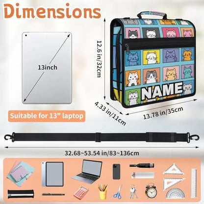 Custom Zipper Binder Kawaii Cat Kitty 3 Ring Binder 1.5 Inch Expanding Pockets File Folder Large Capacity Document Organizer Bag with Handle and Strap - color: Multi 6