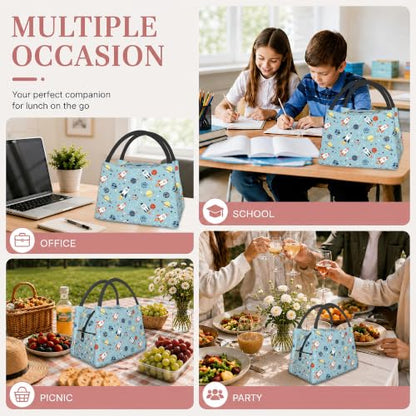 Cartoon Rockets Insulated Lunch Bag,Cute Blue Planets Lunch Box for Women,Girls Boys Thermal Insulation Cooler Tote Bag Lightweight for Student School Work Picnic - color: Cartoon Rockets