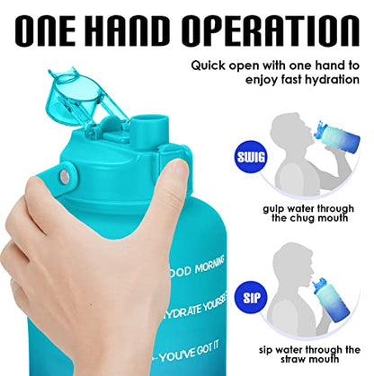 HydroPal 1 Gallon Water Bottles with Straw, 128 oz Water Bottle BPA Free Innovative 2-IN-1 Lid Gym Bottle with Times to Drink Motivational, Large for Sports Fitness Camping Water Jug （13.8X5.5 inch） - color: Azure Crystal