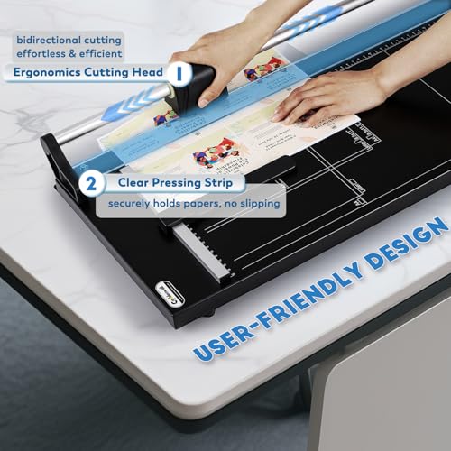 CGOLDENWALL A2 Rotary Paper Trimmer, 12 Sheets, w/Extra Blade & Gloves, for Cardstock Photo, Heavy Duty Paper Cutter for Offices Schools Crafts (24.8 Inch Cut Length) - size: 24.8 Inch Cut Length