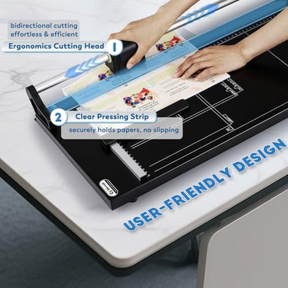 CGOLDENWALL A2 Rotary Paper Trimmer, 12 Sheets, w/Extra Blade & Gloves, for Cardstock Photo, Heavy Duty Paper Cutter for Offices Schools Crafts (24.8 Inch Cut Length) - size: 24.8 Inch Cut Length