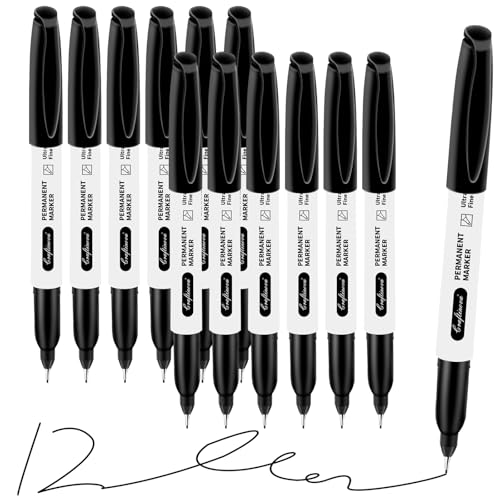 Black Ultra Fine Point Permanent Markers, Extra Fine Tip, Quick Drying and Waterproof, Fade Resistant Perfect on Paper, Glass, Metal, Plastic, Wood, Office & School Use, 12 Pack - color: 12 Black Ultra Fine