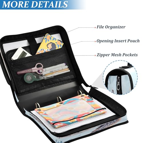 3 Ring Zipper Binder Watercolor Sea Turtle Binder Organizer Portfolio with File and Shoulder Strap & Handle Large Capacity File Folder - color: Sea Turtle