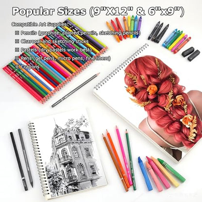 6" x 9" Sketch Book, Spiral Bound Sketch Pad, 50 Sheets 68lb/100gsm Acid-Free Drawing Paper, Art Sketchbook, Drawing Pad for Kids Artists Beginners Professional, Art Supplies for Adults, 6 Pack - size: 6 Pack