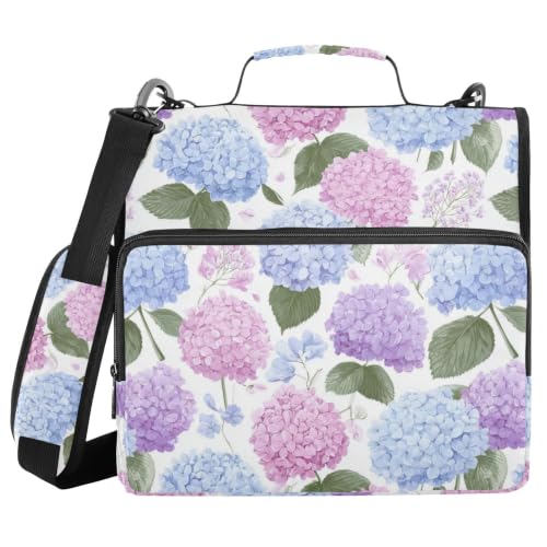 3 Ring Zipper Binder Hydrangea Flowers Binder Organizer Bag Expandable File Folder with Multi Pocket for School Office - color: Hydrangea Flowers