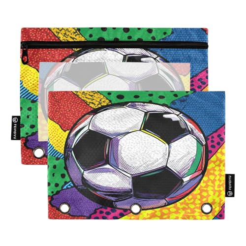 Soccer Ball Yellow Pencil Pouch for 3 Ring Binder Pencil Pouches with Zippers Clear Window Binder Pockets Pencil Bags for Work Daily Office 2 Packs - color: Multicolored-soccer Ball Yellow