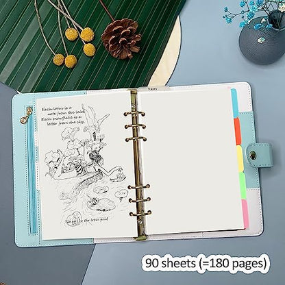 Harphia A5 6 Holes Binder Refill Value Set, 90sheets plain blank loose leaf paper with stickers and dividers, planner inserts with binder pockets for A5 notebook - color: Blank Paper Set, size: A5