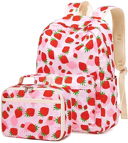 CAMTOP Backpack for Kids, Boys Girls Preschool Backpacks with Lunch Box Toddler Kindergarten School Bookbag Set - color: Strawberry