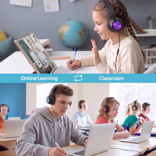 AILIHEN Kids School Headphones Bulk 10 Pack with Mic, 3.5mm Jack | K-12 Classroom Students Use, Online Learning, Library & Testing, Durable, Foldable, All-Day Comfort, For Chromebook & Tablet - color: Muiticolor