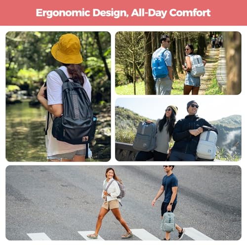 INUK Geometric Stripe Laptop Backpack, 13 Inch Water Resistant Backpack for College & Work, Recycled Travel Daypack Made from 24 Plastic Bottles, with Hidden Pocket & Luggage Strap, Milky Moka - color: Milky Moka
