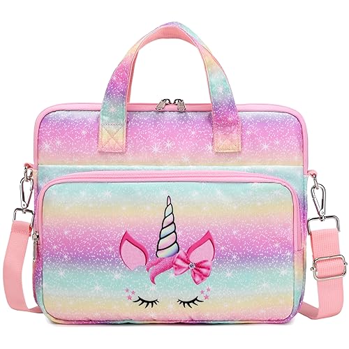 Octsky Kids Tablet Carrying Sleeve Bag - 12.5 Inch Protective Bag with Shoulder Strap, Soft Lining - color: Unicorn Bow