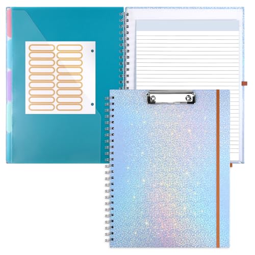Glitter Clipboard Notebook with Storage for Letter Size, 8.5 x 11 Notepad Holder with 5 Folders and Dividers, Size 12.8X 9.7 in, Spiral Portfolio for Nursing Teacher School Supplies,Blue - color: Blue