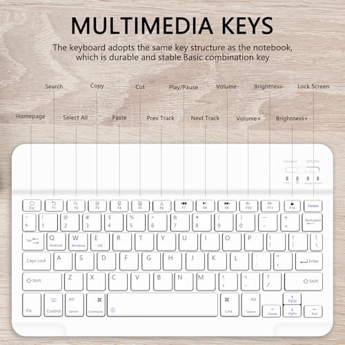 for Bluetooth Keyboard, Cute Tablet Stand Adjustable Adjustable & Foldable, Wireless Rechargeable Keyboard for iPad, iPad Pro/Mini/Air, Samsung Xiaomi Tablets, etc - White - color: A-Keyboard-White