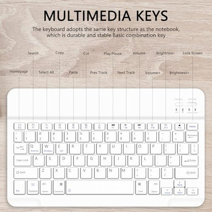for Bluetooth Keyboard, Cute Tablet Stand Adjustable Adjustable & Foldable, Wireless Rechargeable Keyboard for iPad, iPad Pro/Mini/Air, Samsung Xiaomi Tablets, etc - White - color: A-Keyboard-White