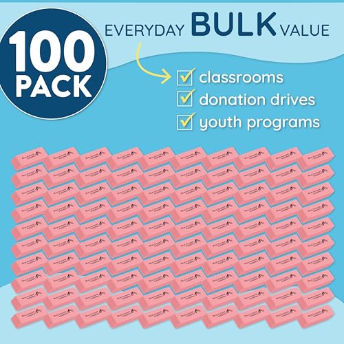 Blue Summit Supplies 600 Pack Pink Erasers Bulk, Pink Pearl Bulk Erasers for Kids, School, and Classroom - size: 100 count (Pack of 6)
