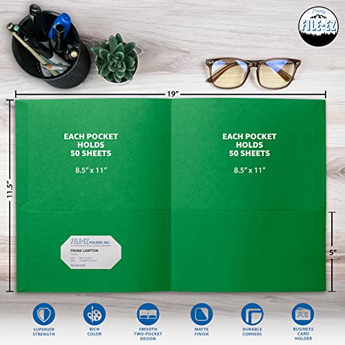 FILE-EZ Two-Pocket Folders, Green, 125-Pack, Textured Paper, Letter Size (EZ-32460) - color: Green, size: 125 Folders