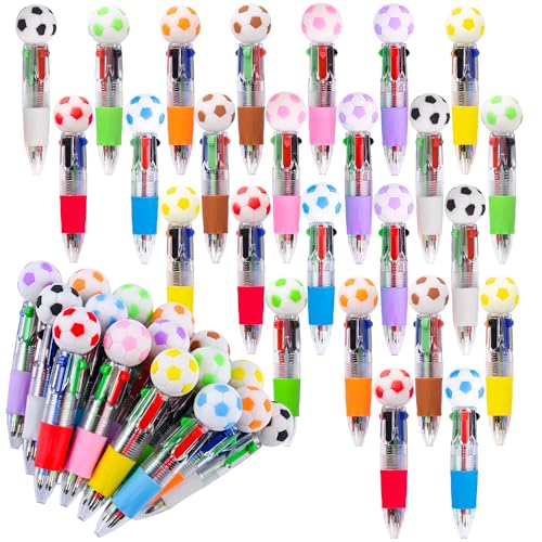 LiYiQ 25 Pcs Soccer Party Favor Multicolor Pen in One Cartoon Cute Fun 4-in-1 Cute Pens Bulk Kawaii Soccer Shape Cool Ballpoint Pens for Kids Fun Gifts - style: Soccer