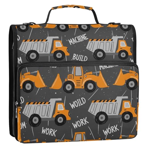 3 Ring Zipper Binder With Shoulder Strap Documents Storage Organizer Animal Dog - color: Construction Machines