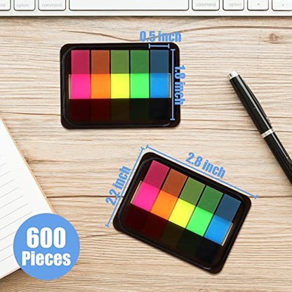 600 Pieces Sticky Index Tabs Page Flags, ALOTCHE Transparent Sticky Notes Book Sticky Tabs for Annotating Books, Neon Pop Up Index Tabs Self-Adhesive Page Marks for Classify File - style: Black Box 600 Sheets
