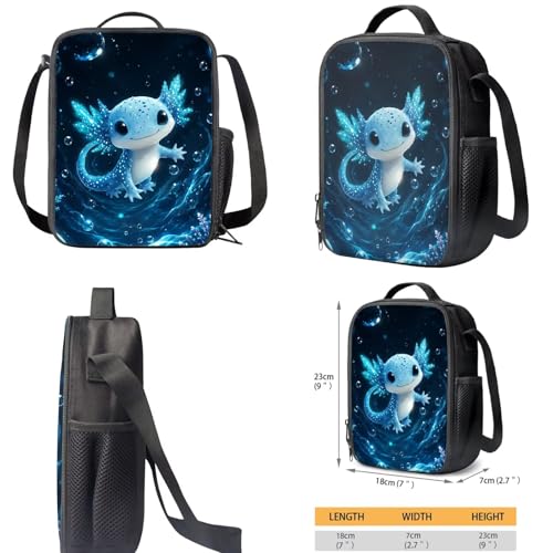 Blue Axolotl School Backpack Set 3Pcs Lightweight Casual Daypacks with Lunch Bag Pen Bag Set Portable Lunch Box Elementary Middle School Kids Backpack - color: Blue Axolotl-a